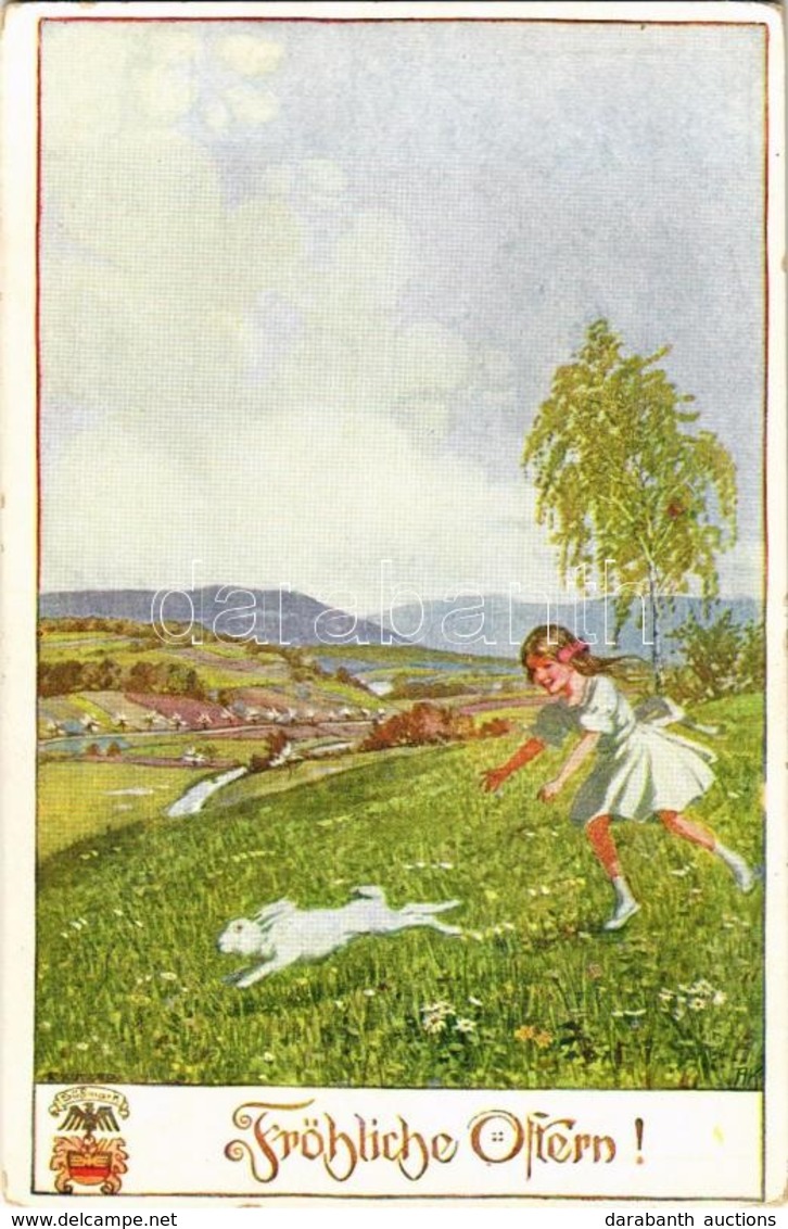 ** T2/T3 'Fröhliche Ostern!' / Easter Greeting Card, Girl With Rabbit; Verlag Des Vereines Südmark, Karte Nr. 295 S: E.  - Zonder Classificatie