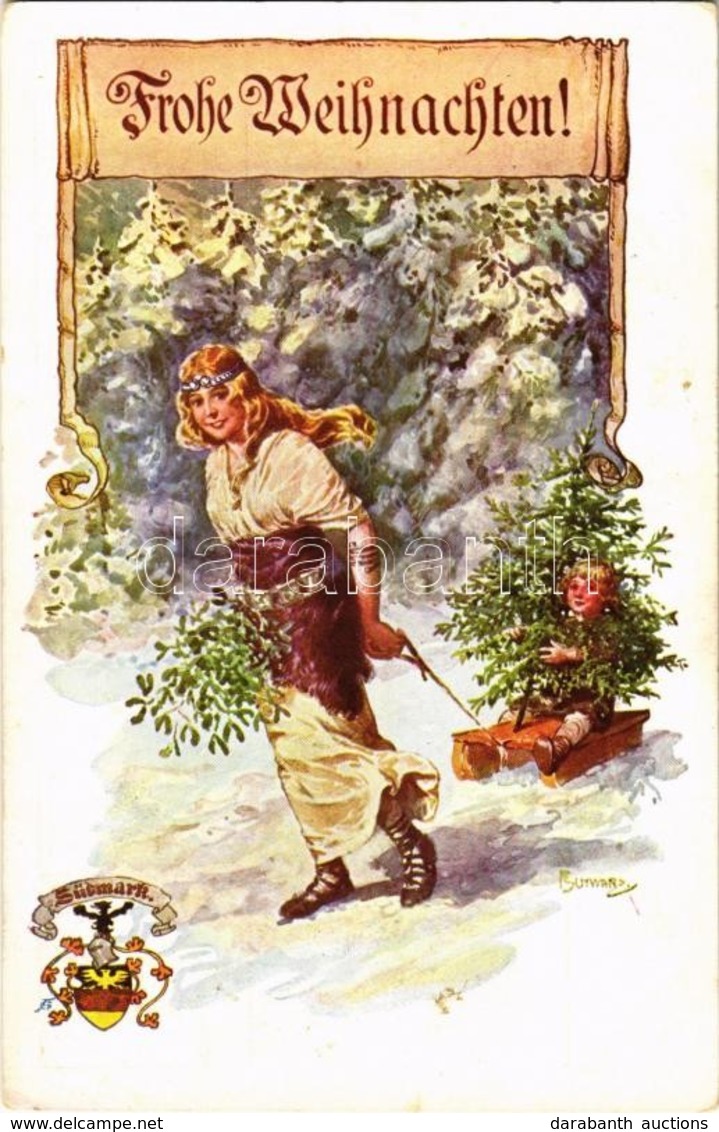 T2 1914 'Frohe Weinachten!' / Christmas Greeting Card, Girl, Child, Sleigh; Verlag Des Vereines Südmark, Karte Nr. 342 A - Non Classés