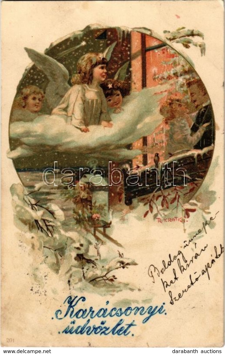 T2/T3 1901 'Karácsonyi üdvözlet', üdvözlőlap / Christmas Greeting Card, Angels, Couple, No. 201 Litho S: R. Kratki (fl) - Zonder Classificatie