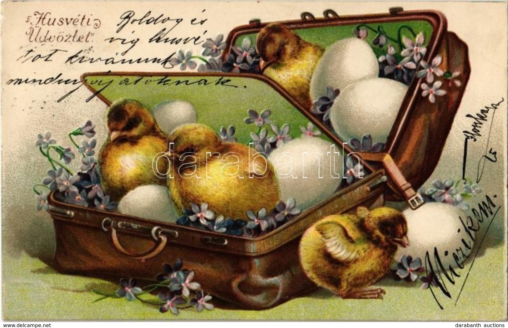 T2 Húsvéti üdvözlet! / Easter Greeting Art Postcard With Chicken And Eggs. Emb. Litho - Unclassified