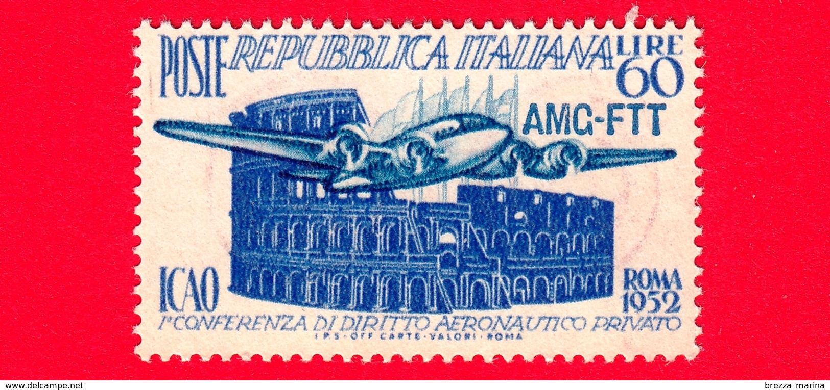 Nuovo - MNH - ITALIA - Trieste - AMG FTT - 1952 - Diritto Aeronautico Privato (ICAO) - Aereo E Colosseo - 60 L. - Ungebraucht