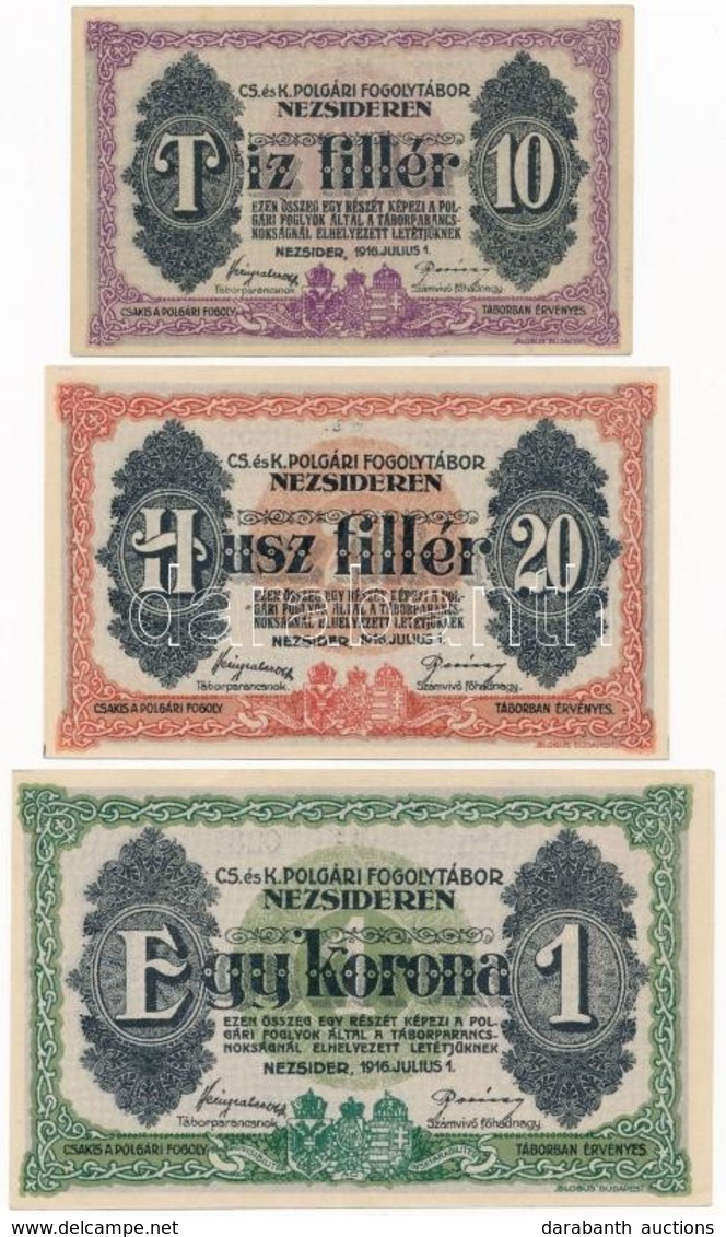 Nezsider / Hadifogolytábor 1916. 10f 'MS', Római Sorozat és Arab Sorszám + 20f 'MS', Római Sorozat és Arab Sorszám + 1K  - Zonder Classificatie