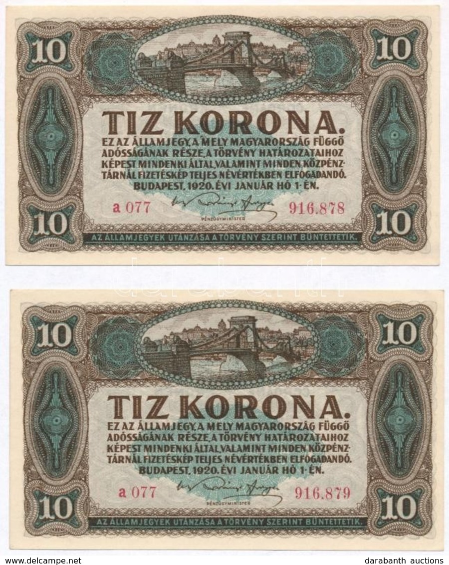 1920. 10K (2x) Sorszámkövető Pár T:I- - Zonder Classificatie