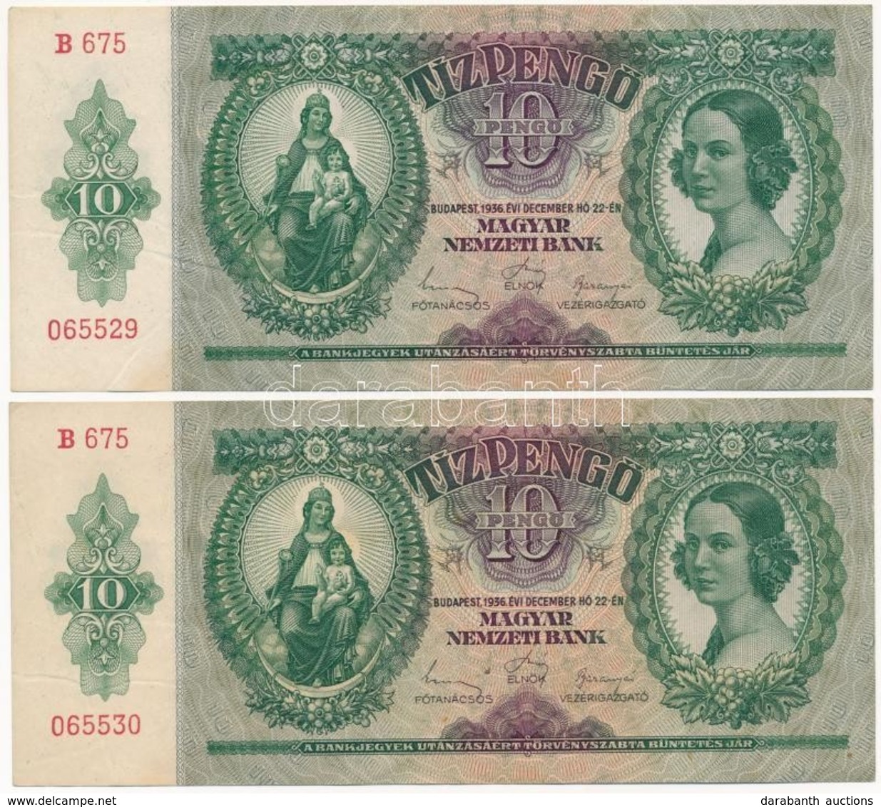 1936. 10P (2x) Sorszámkövetők,nyomdai Papírráncok T:I-,II - Zonder Classificatie