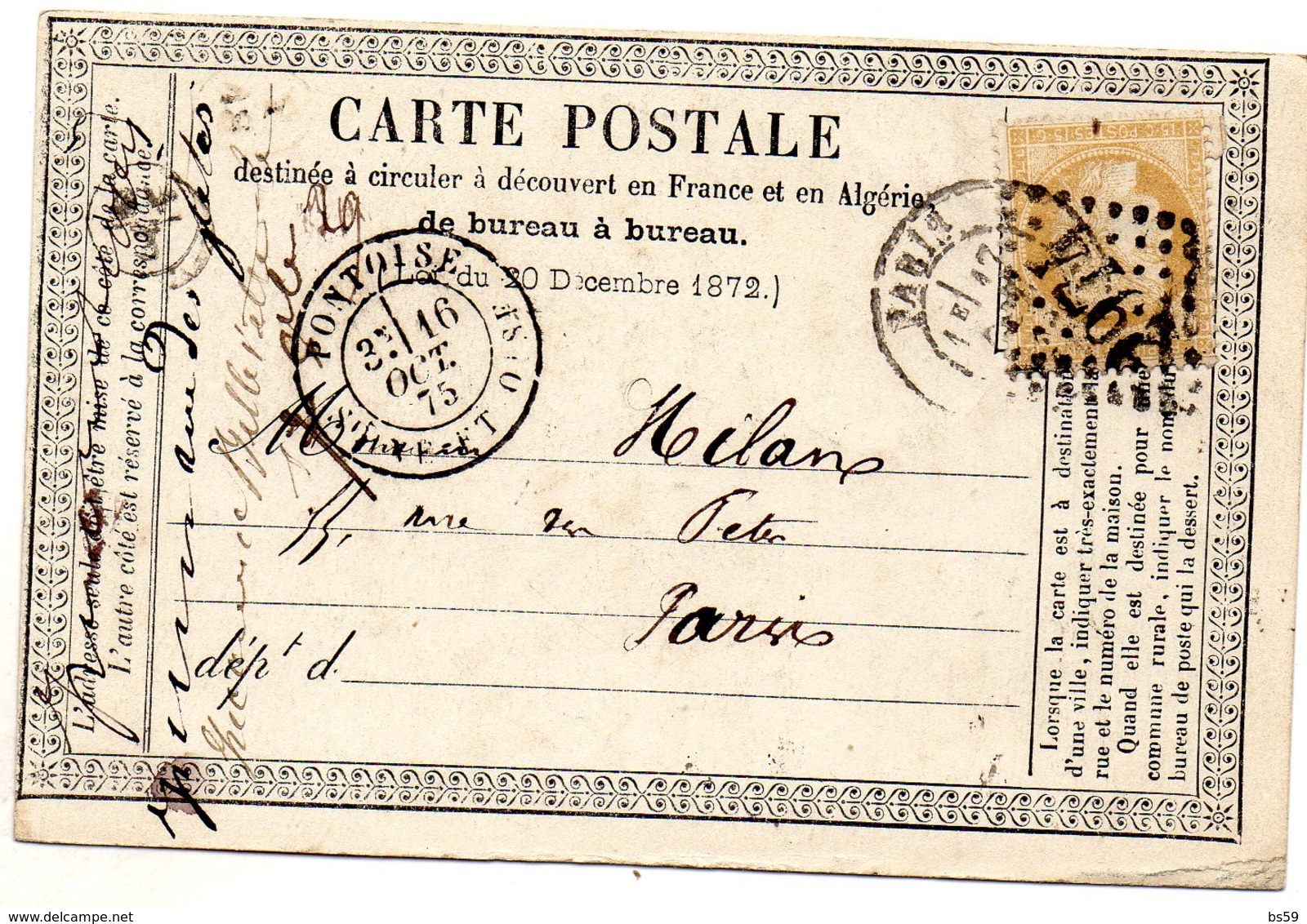 Seine-et-Oise - CPP Affr N° 59 Obl GC 2974 + C 18 Pontoise - 1849-1876: Période Classique