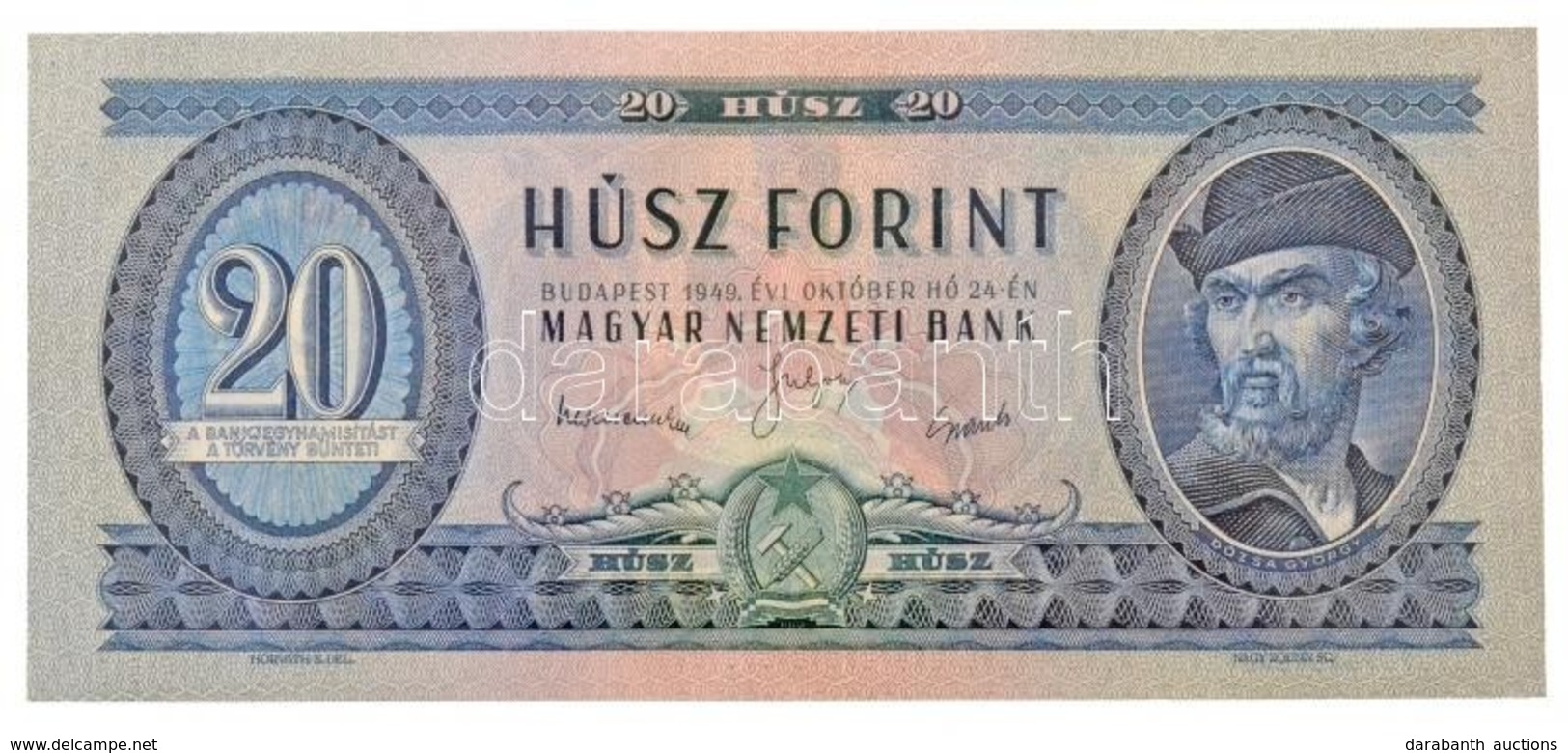 1949. 20Ft Nyomdai Papírráncok T:I,I-  
Hungary 1949. 20 Forint With Printing Creases C:UNC,AU 
Adamo F10 - Ohne Zuordnung