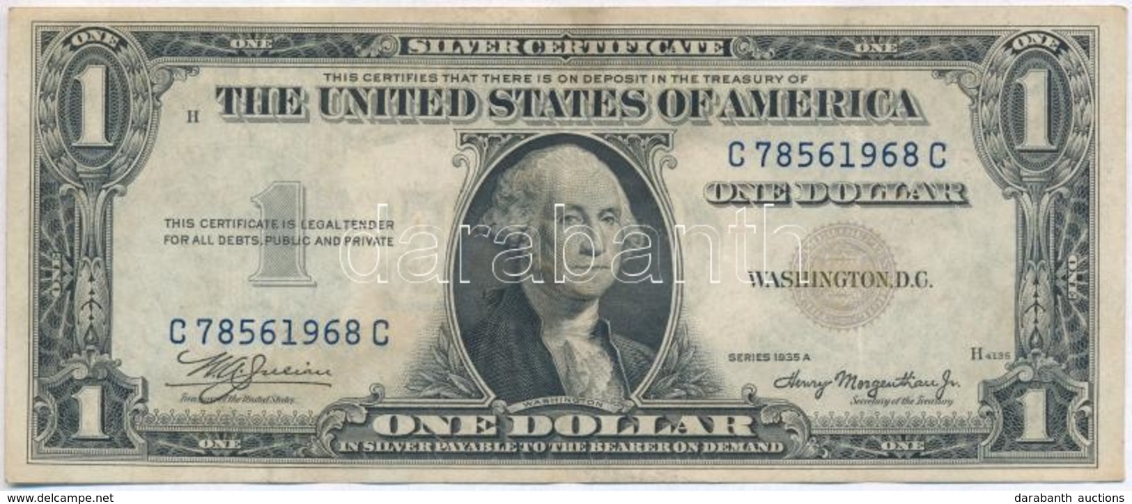Amerikai Egyesült Államok 1934-1945. (1935A) 1$ 'Silver Certificate - Kisméretű' Sárga Pecsét, 'William Alexander Julian - Non Classés