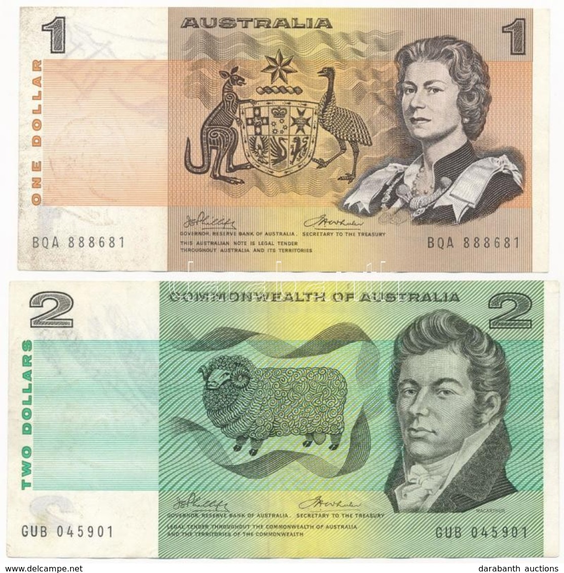 Ausztrália 1972. 1D + 2D T:III Szép Papír
Australia 1972. 1 Dollar + 2 Dollars C:F Nice Banknote - Non Classés