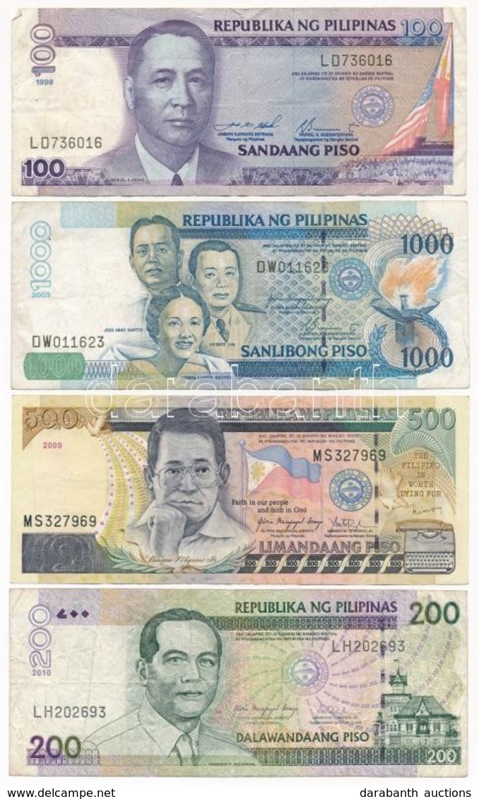 Fülöp-szigetek 1999. 100P + 2003. 1000P + 2009. 500P + 2010. 200P T:III,III-
Philippines 1999. 100 Piso + 2003. 1000 Pis - Non Classés