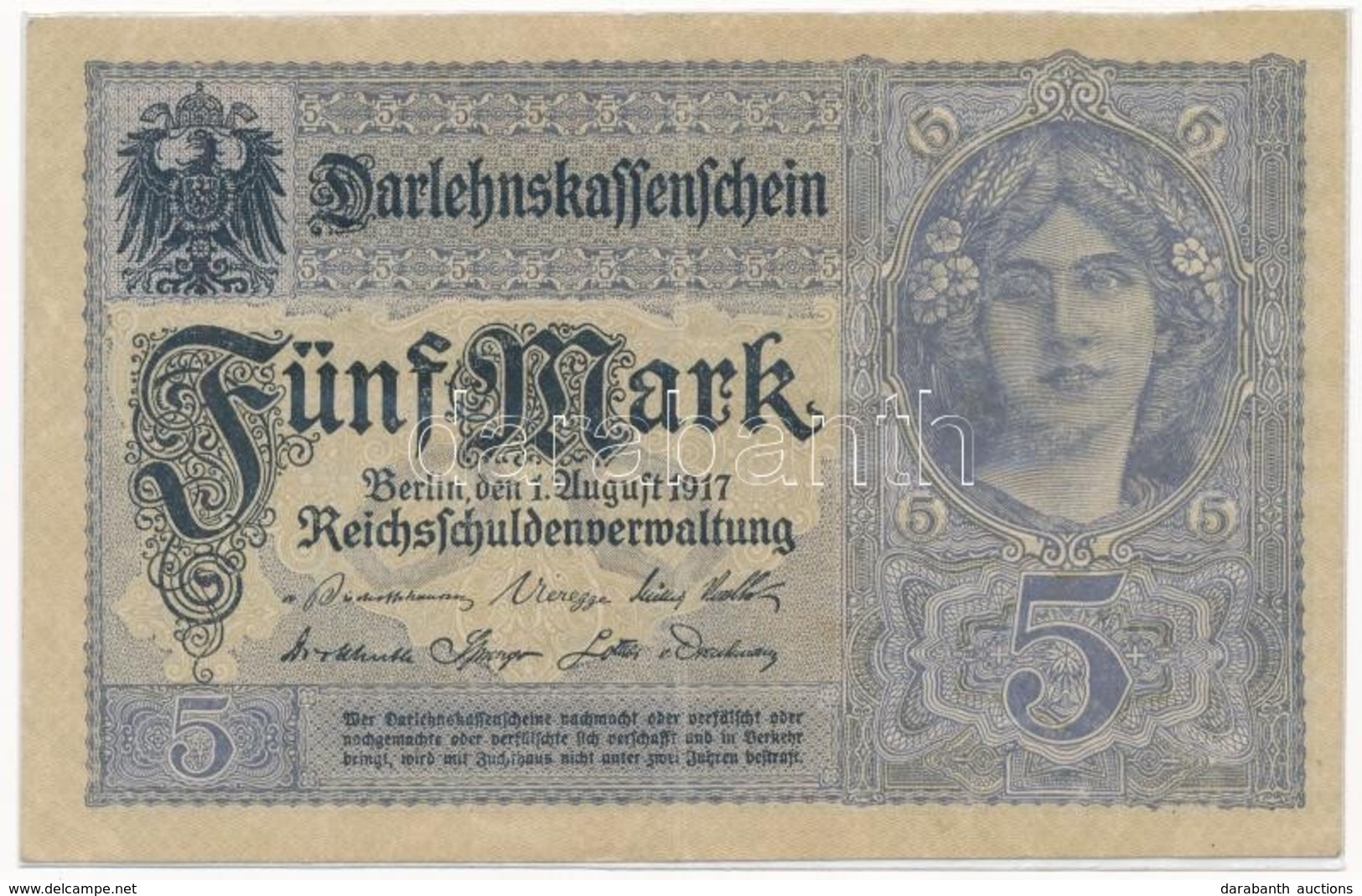 Német Birodalom 1917. 5M Lezárt Fóliában T:II-,III 
German Empire 1917. 5 Mark In Enclosed Foil C:VF,F 
Krause 56 - Zonder Classificatie