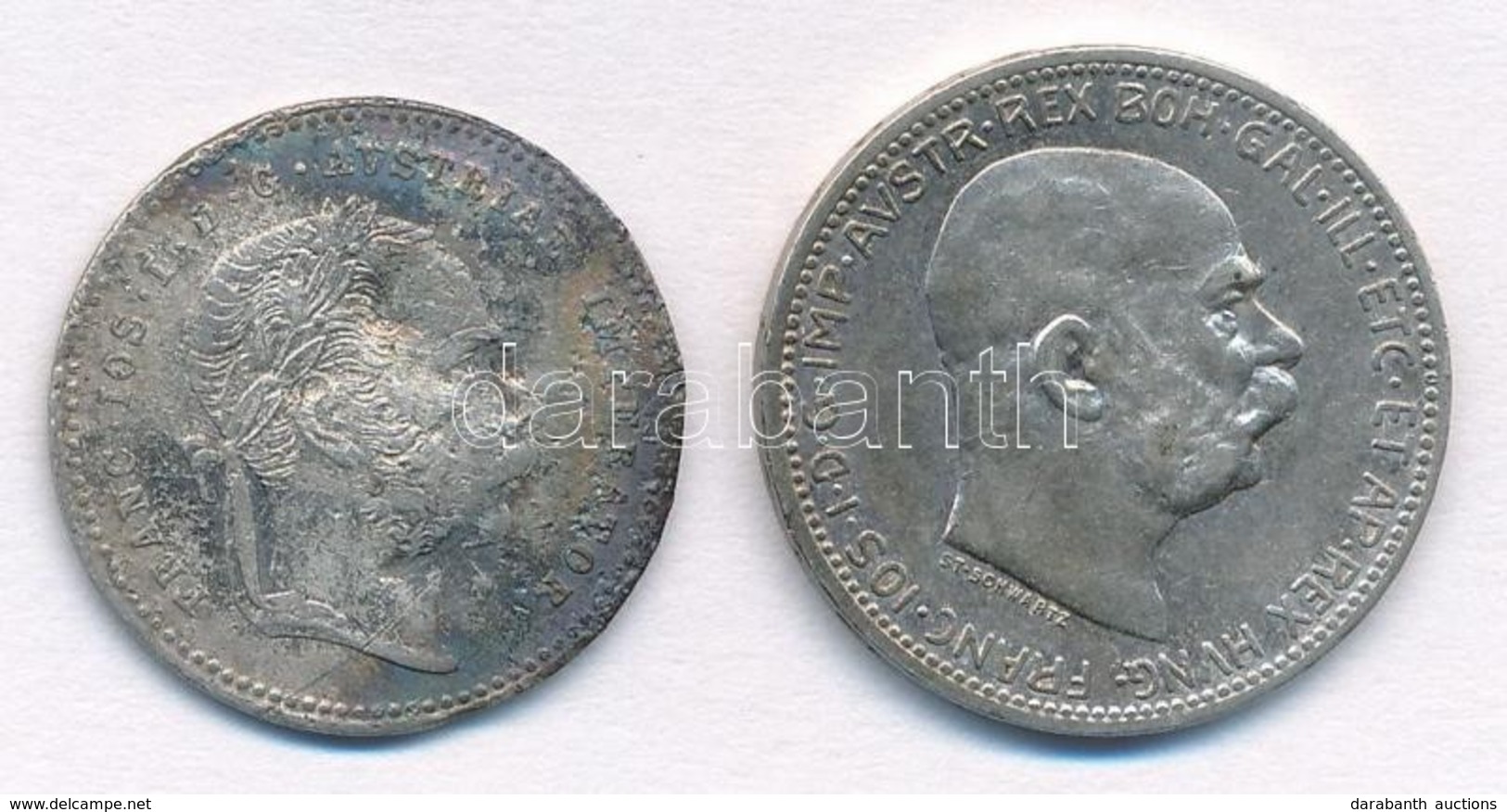 Ausztria 1869. 20kr Ag 'Ferenc József' + 1916. 1K Ag 'Ferenc József' T:II,III Patina, Horpadás
Austria 1869. 20 Kreuzer  - Zonder Classificatie