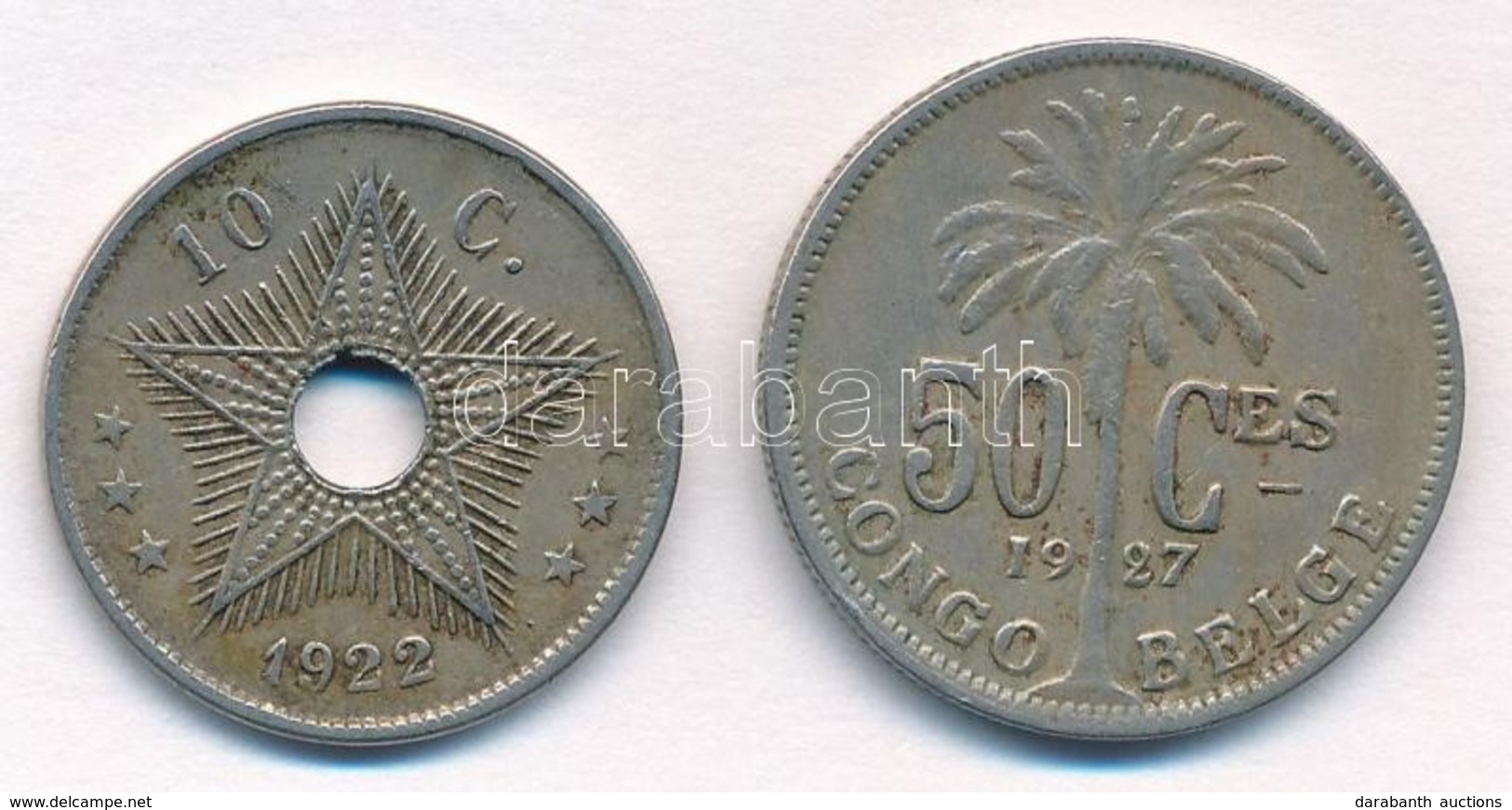 Belga-Kongó 1922. 10c Cu-Ni + 1927. 50c Cu-Ni T:2,2-
Belgian Congo 1922. 10 Centimes Cu-Ni + 1927. 50 Centimes Cu-Ni C:X - Zonder Classificatie