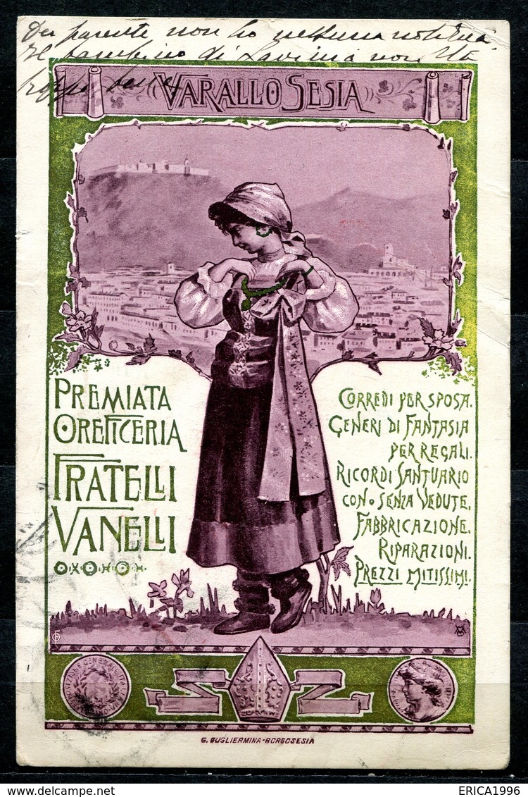 CV2745 PUBBLICITARIE, 1917, Varallo Sesia, Premiata Oreficeria Fratelli Vanelli, FP, Viaggiata Per Longone Al Segrino, B - Publicité