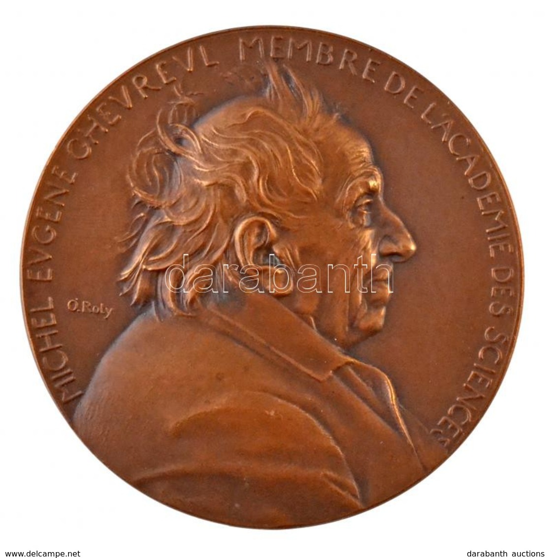 Franciaország 1886. 'Michel Eugene Chevreul 100. Születésnapja' Br Emlékérem, Peremén 'BRONZE' Jelzés. Szign.: O. Roty ( - Sin Clasificación