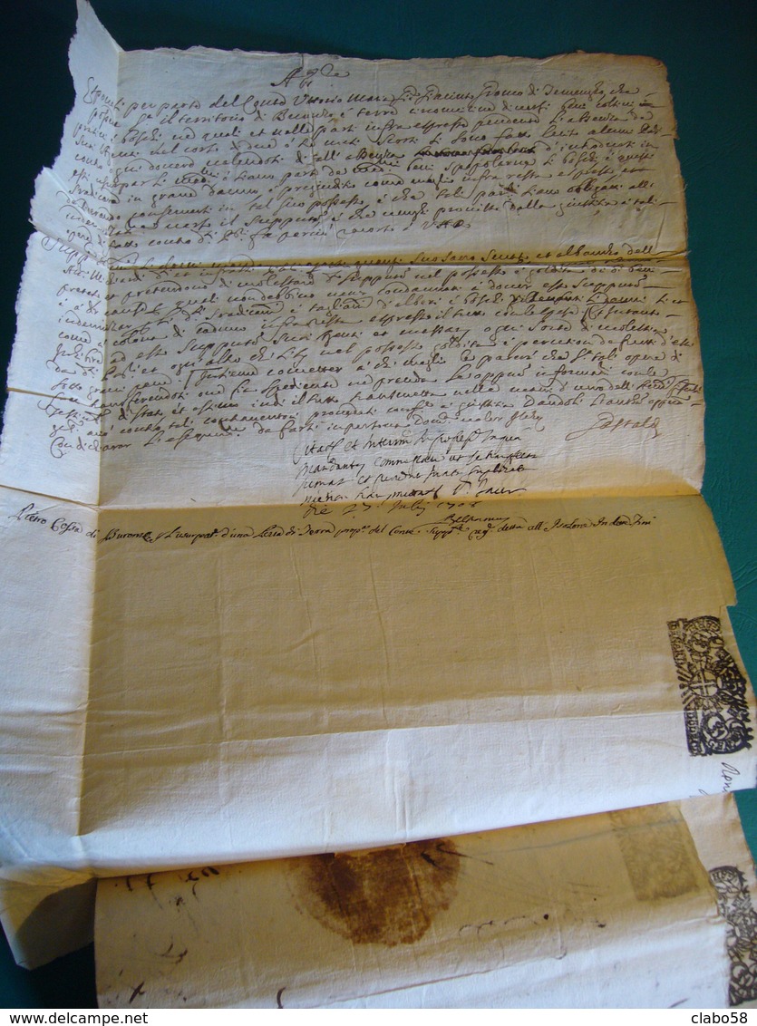 1708 ATTO NOTARILE CON TIMBRI GABELLA DODICI DENARI  REDATTO IN BURONZO (VERCELLI) - Manuscripts