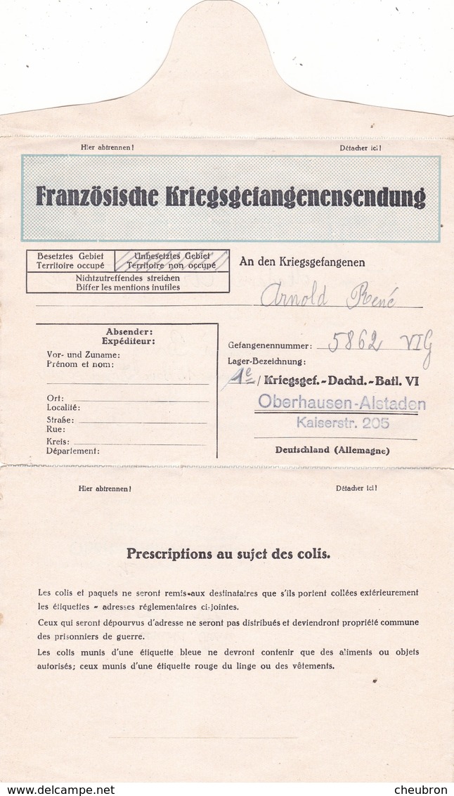 ALLEMAGNE. BONN. CORRESPONDANCE  MILITAIRE. PRESCRIPTION. KRIEGSGEFANGENENPOST. STALAG VI G. ENVOI DU 13 SEPTEMBRE 1940 - 1939-45