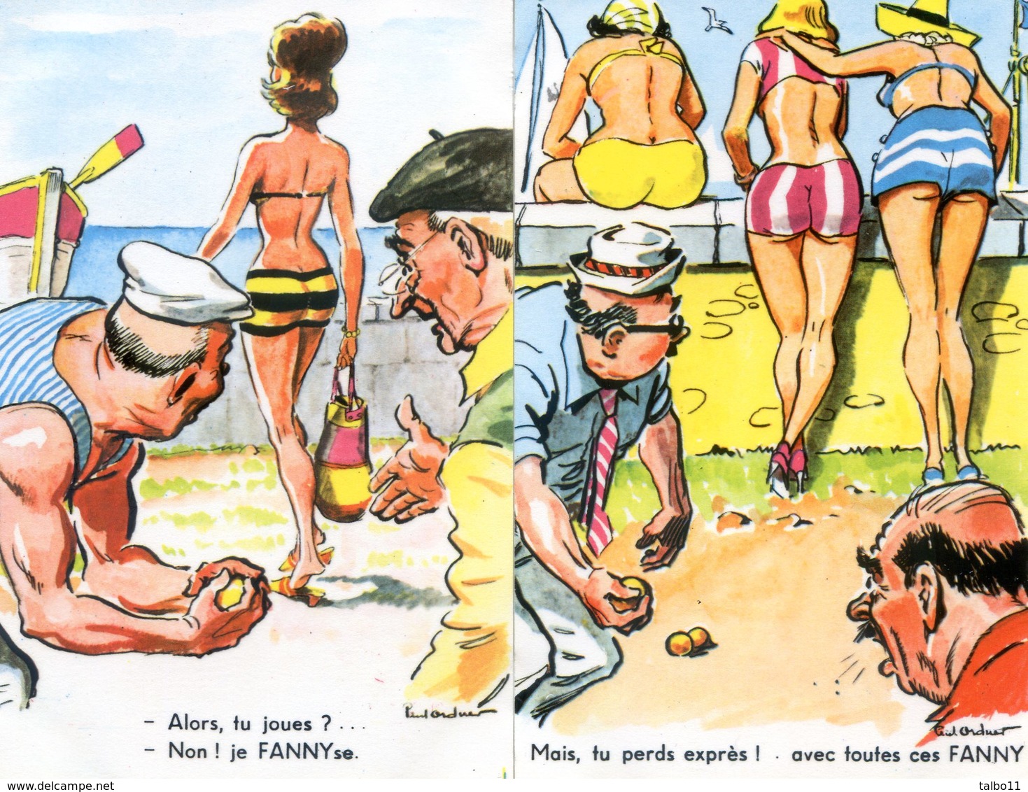 Humour - Lot De 6 Cartes - Illustrateur Ordner - Pétanque - Marius, Boules, Fanny, - Ordner, P.