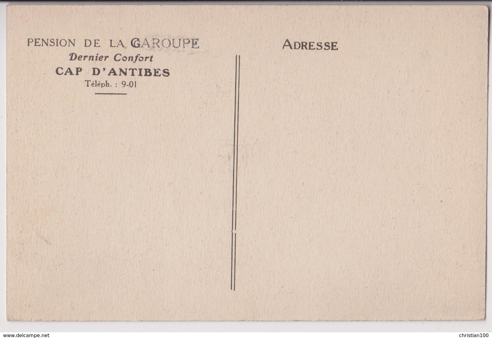 ANTIBES (06) : CAP D'ANTIBES - PENSION DE LA GAROUPE - DERNIER CONFORT - CPA PUBLICITAIRE - AUTOMOBILE - 2 SCANS - - Cap D'Antibes - La Garoupe