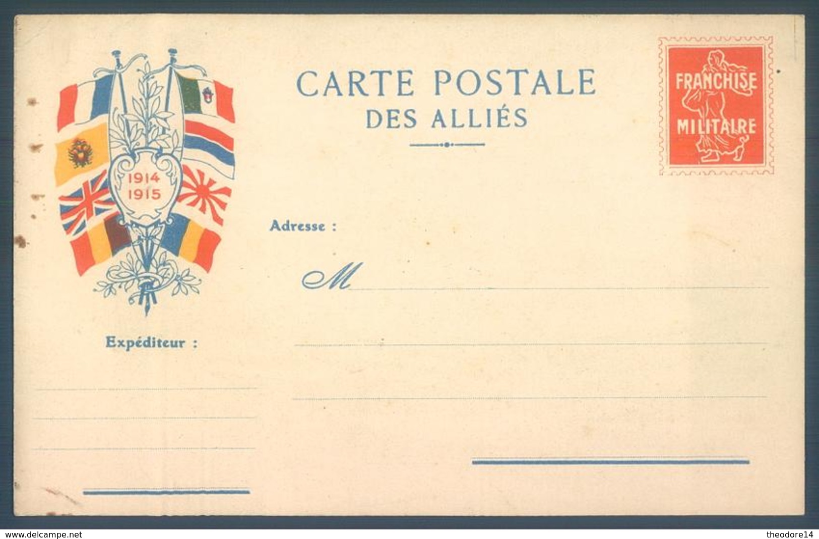 Carte Postale Des Alliés Franchise Militaire Guerre 14/18 - Guerre 1914-18