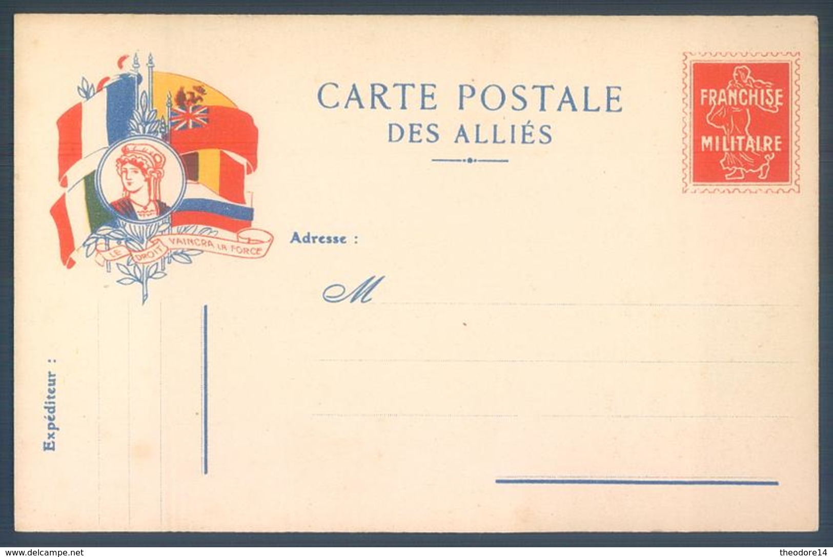 Lot de 7 cartes Carte Postale des Alliés Franchise Militaire Guerre 14/18
