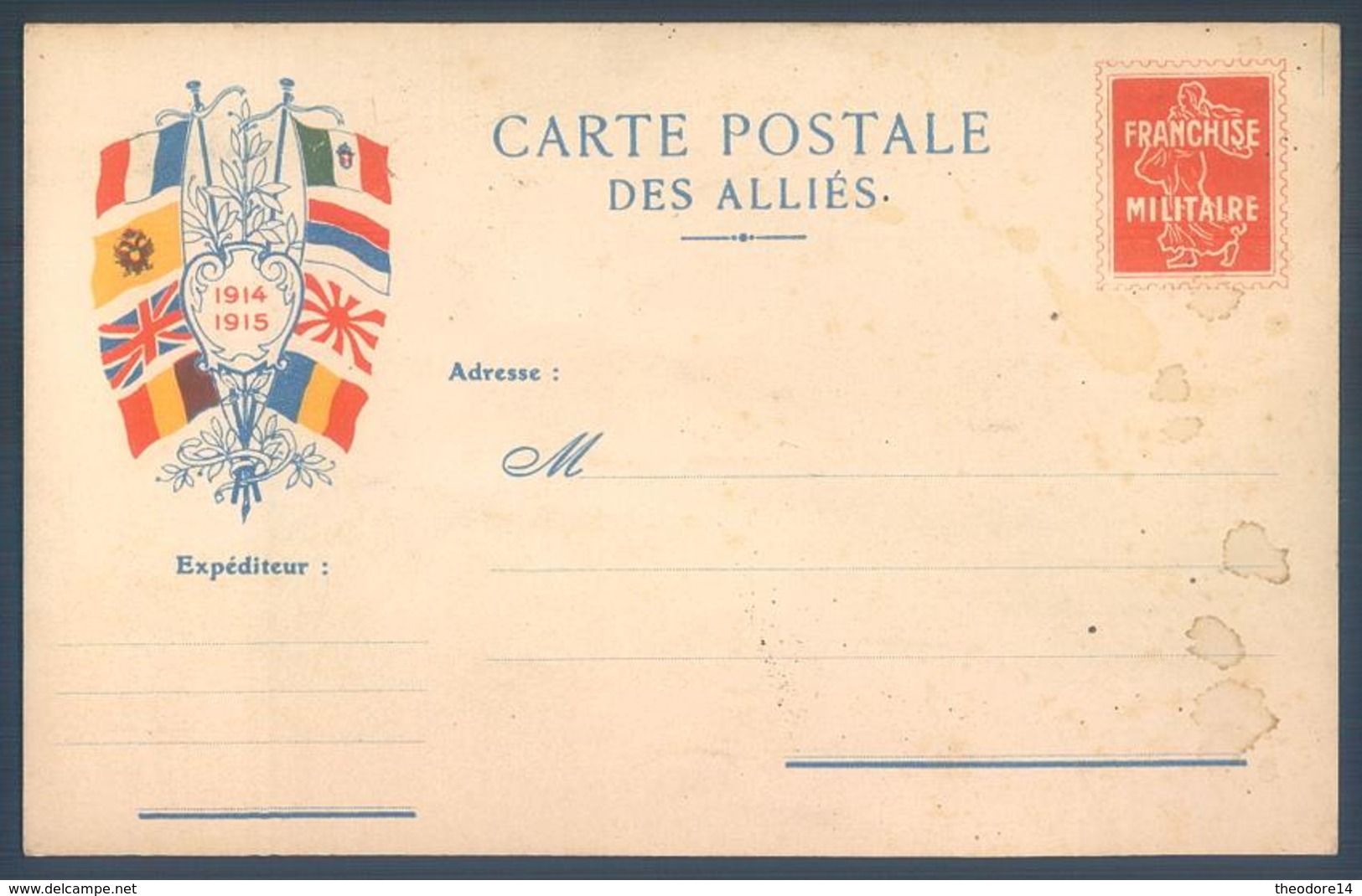 Lot de 7 cartes Carte Postale des Alliés Franchise Militaire Guerre 14/18