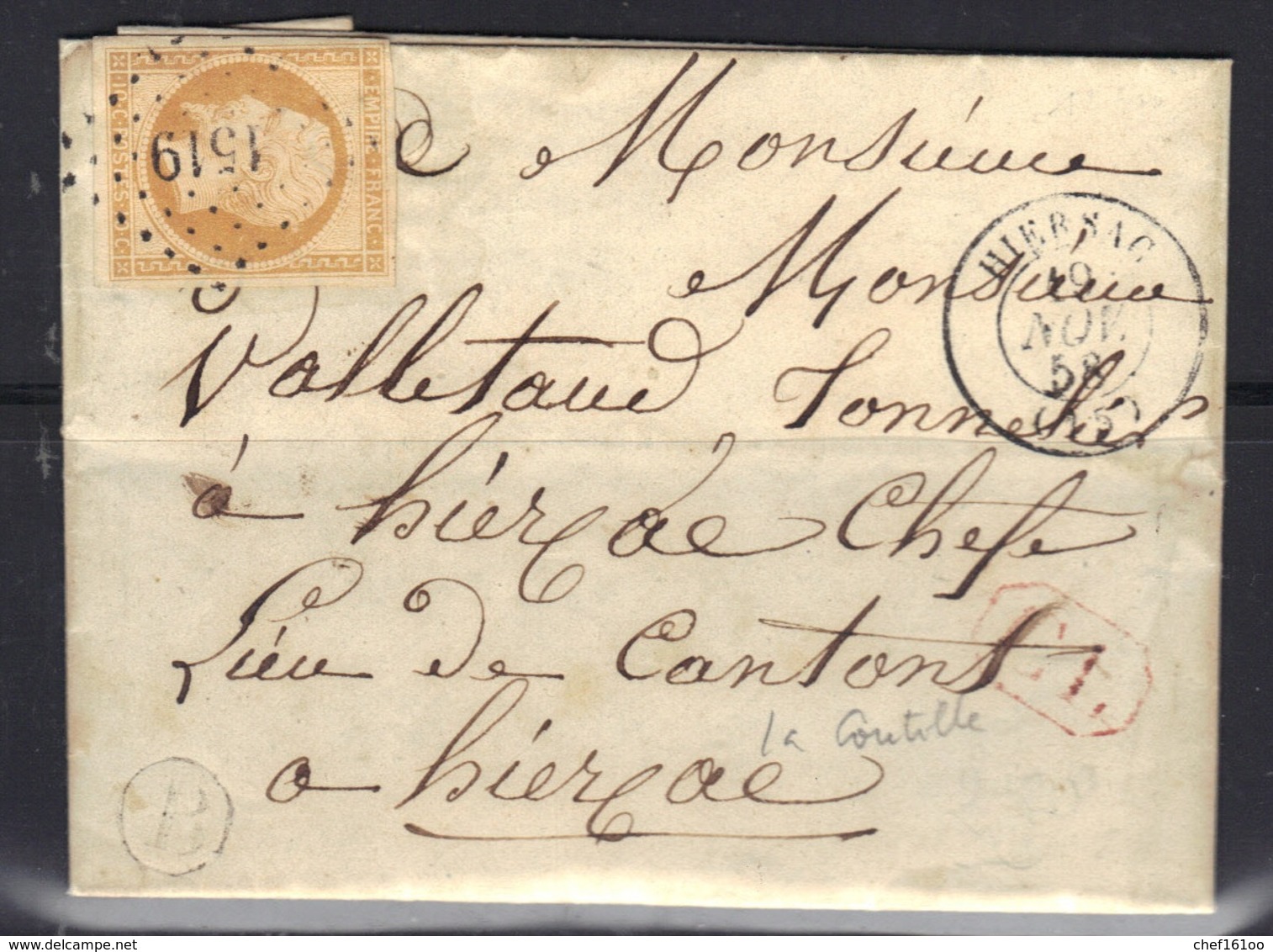 Hiersac (Charente) : LAC, Càd 15, PC 1519 Sur N°13, Boite B (La Goutille) Identifiée, Correspondance Locale, 1858. - 1849-1876: Période Classique