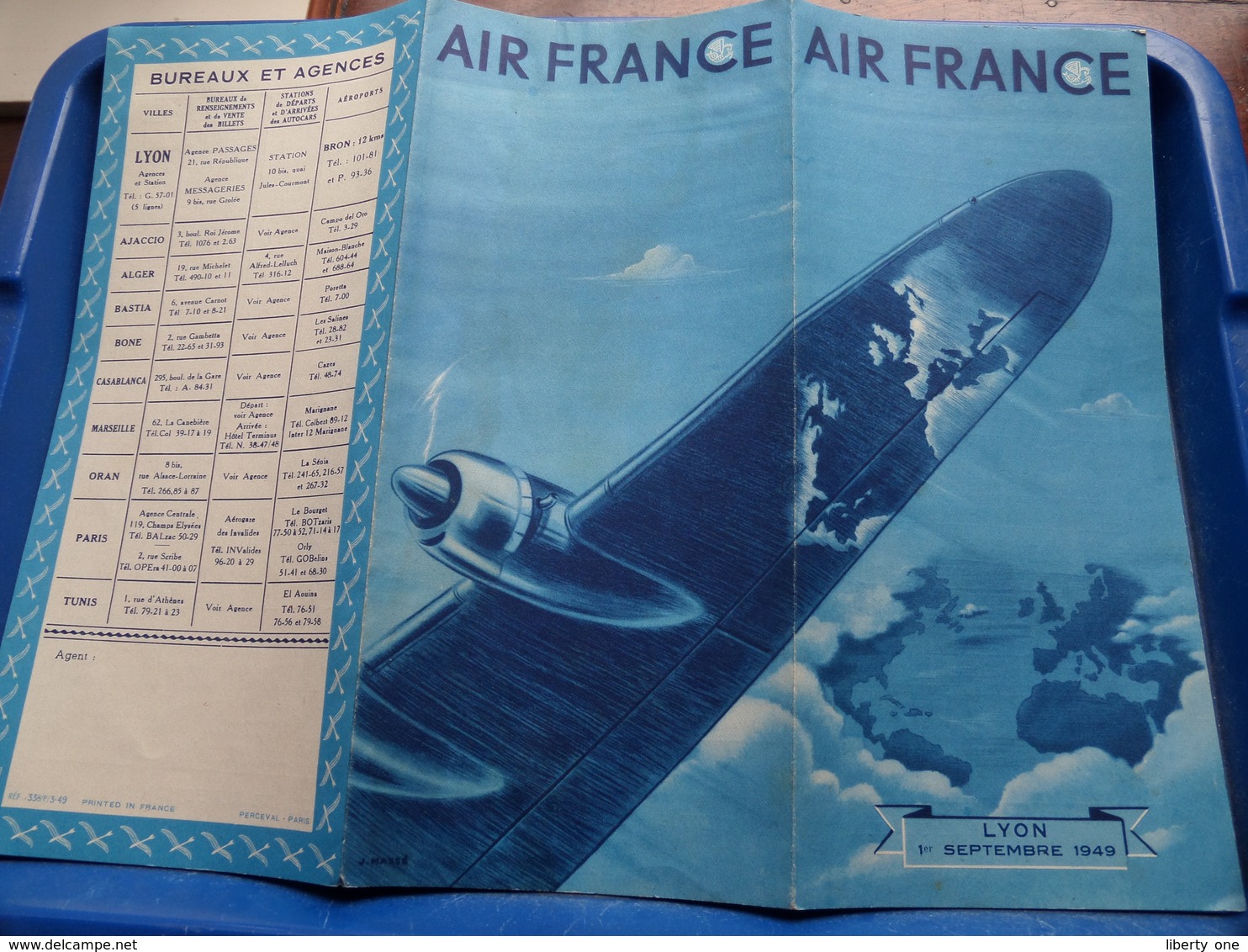 AIR FRANCE Lyon 1er Sept 1949 ( Depliant / Folder / Brochure / Voir Photo ) Réf : 338/P/3-49 / Perceval ! - Dépliants Touristiques