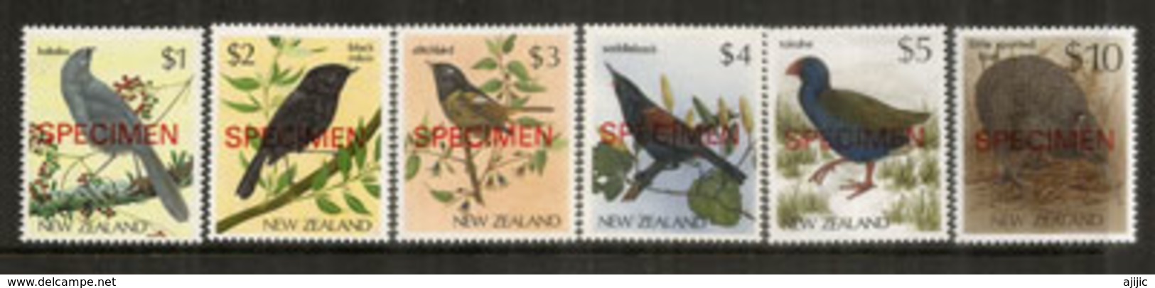 Oiseaux Nouvelle-Zélande (hautes Faciales: $ 10,5,4,3,2,1) Neufs **   Surchargés SPECIMEN - Variétés Et Curiosités