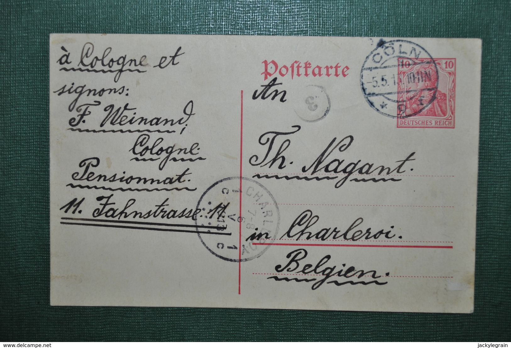 Allemagne/Reich 1913 Carte Postale Cologne Vers Charleroi - Otros & Sin Clasificación