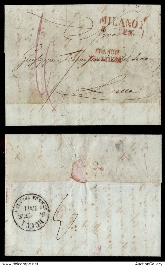 ANTICHI STATI ITALIANI - Lombardo Veneto - Milano 5 Gen. (1851) + Franco Frontiera + 6 Di Tassa - Lettera Per Lucca - Sonstige & Ohne Zuordnung