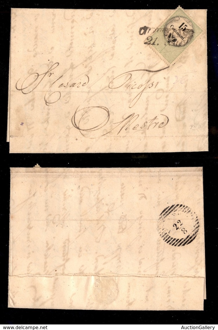 ANTICHI STATI ITALIANI - Lombardo Veneto - Marche Da Bollo - 15 Cent (7) Su Lettera Da Conegliano (P.ti 8) A Mestre Del  - Other & Unclassified