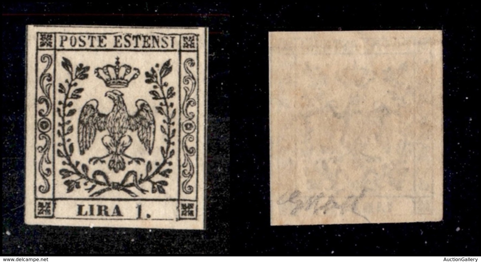 ANTICHI STATI ITALIANI - Modena - 1853 - 1 Lira (11) - Filigrana Capovolta Invertita - Cornice Rotta Sopra Estensi - Gom - Autres & Non Classés