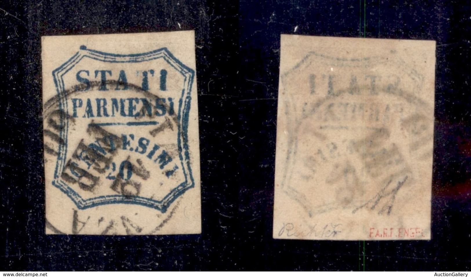 ANTICHI STATI ITALIANI - Parma - 1859 - 20 Cent (15b - Azzurro Scuro) Con Zero Grosso (varietà D) Usato - Diena - Autres & Non Classés