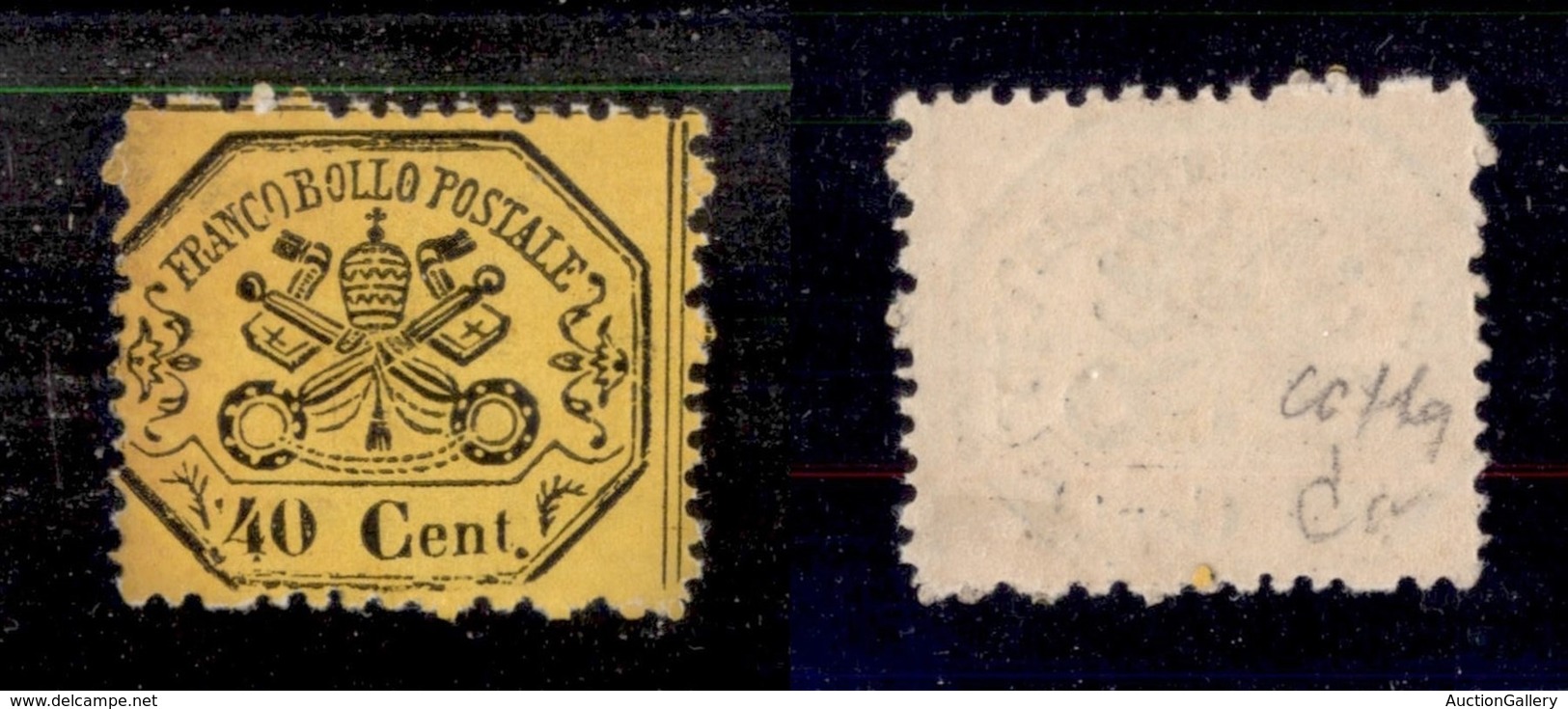 ANTICHI STATI ITALIANI - Stato Pontificio - 1868 - 40 Cent (29k - Bruno Giallo) - Gomma Originale - Cert. Colla (4.000) - Other & Unclassified