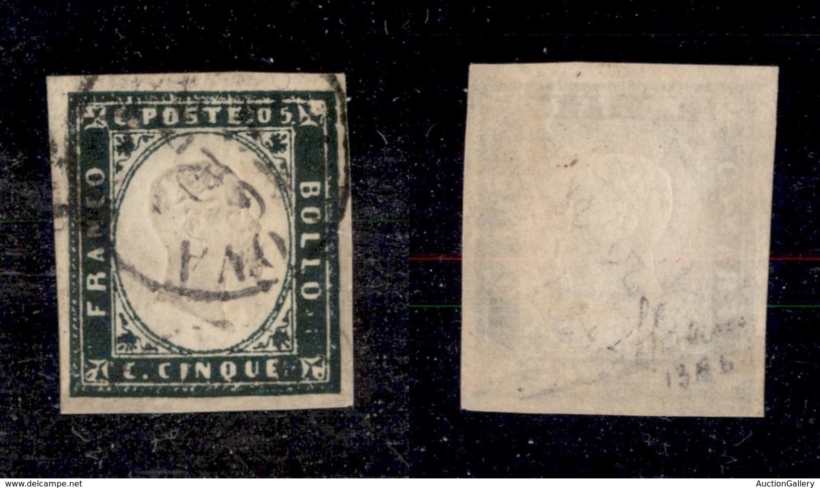 ANTICHI STATI ITALIANI - Sardegna - 1857 - 5 Cent (13Ab - Verde Mirto Scuro) - Usato - Sorani (1.400) - Other & Unclassified
