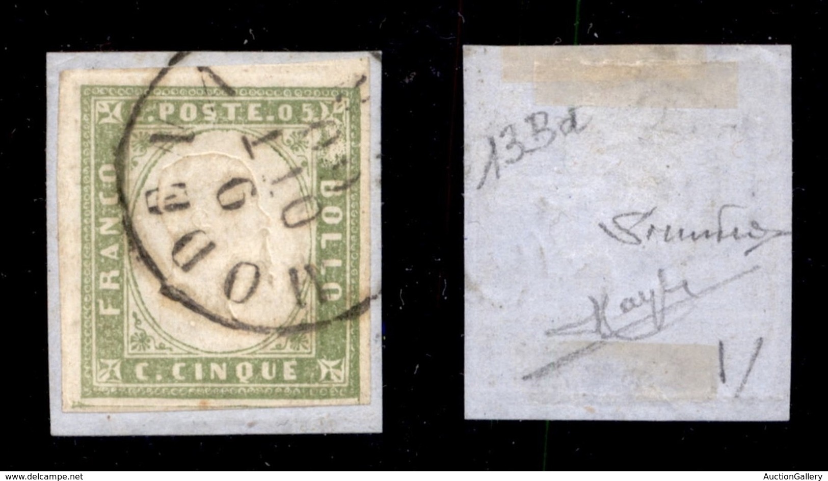 ANTICHI STATI ITALIANI - Sardegna - 1859 - 5 Cent (13Bd - Oliva Grigio) Usato A Modena Su Frammento - Raybaudi - Other & Unclassified