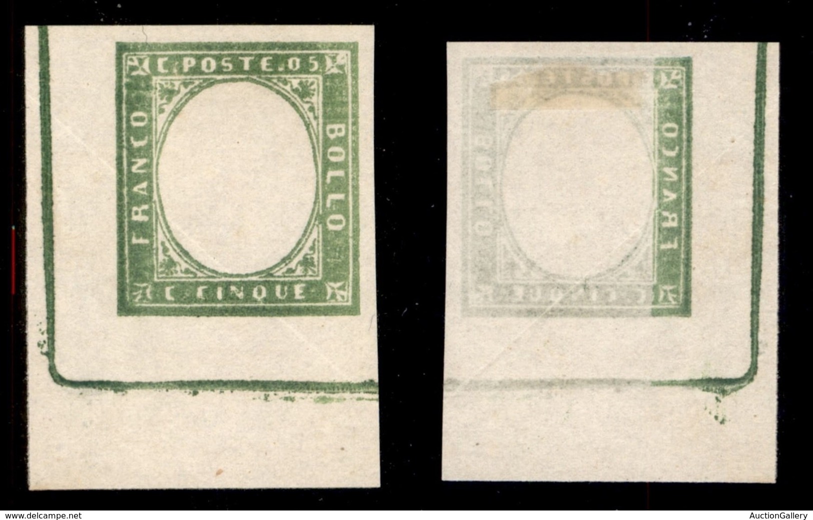 ANTICHI STATI ITALIANI - Sardegna - 1863 - Resto Di Stampa - 5 Cent (13Ea) Senza Effigie - Angolo Di Foglio Con Linee Di - Autres & Non Classés