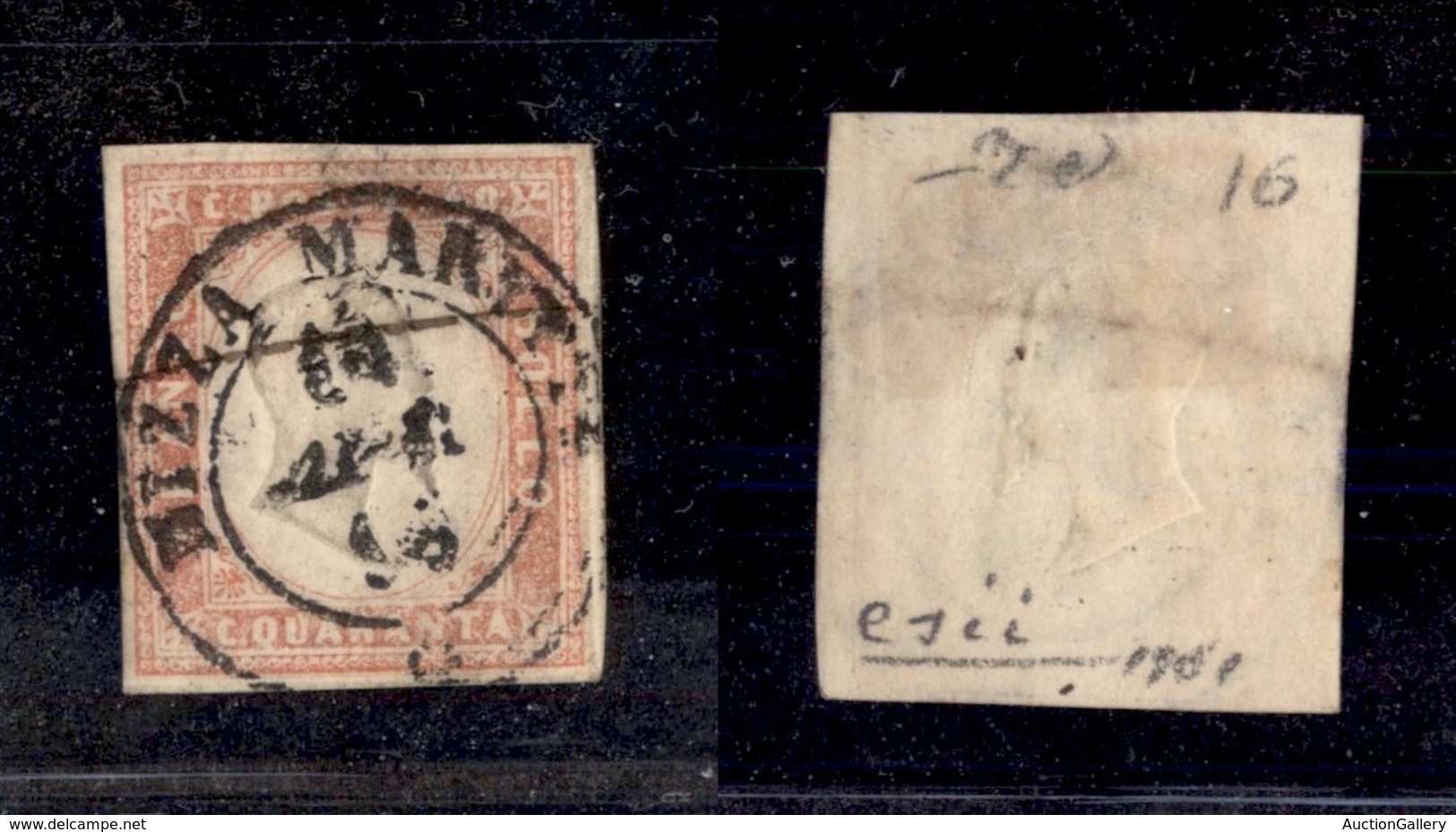 ANTICHI STATI ITALIANI - Sardegna - 1855 - 40 Cent (16c - Vermiglio Rosa) Usato A Nizza 15.4.56 (1.650) - Autres & Non Classés