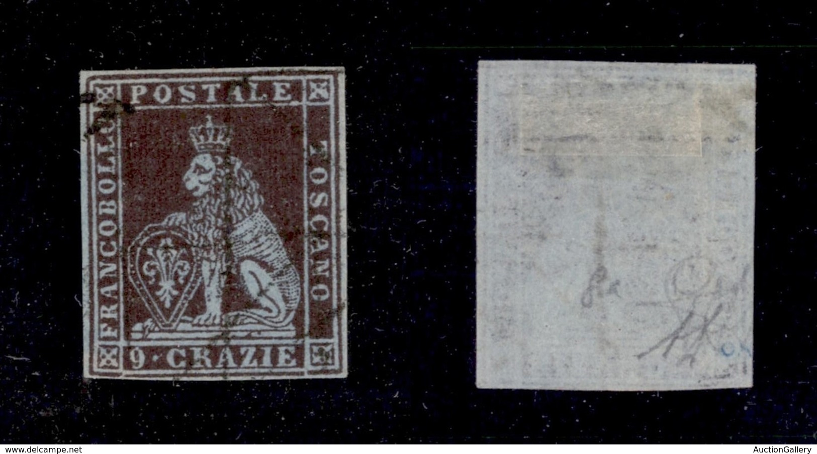 ANTICHI STATI ITALIANI - Toscana - 1851 - 9 Crazie (8a - Bruno Scurissimo Su Azzurro) - Usato - Diena (1.500) - Other & Unclassified