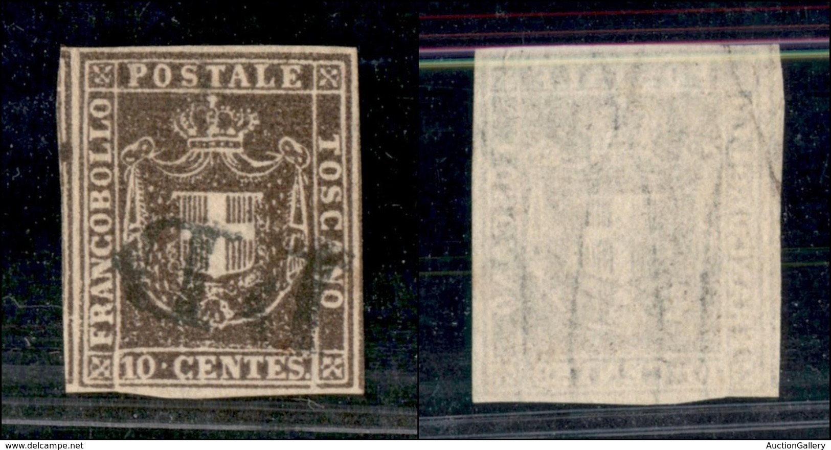 ANTICHI STATI ITALIANI - Toscana - 1860 - 10 Cent (19) Usato - Parte Di 2 Vicini Ai Lati - Cert. AG - Autres & Non Classés