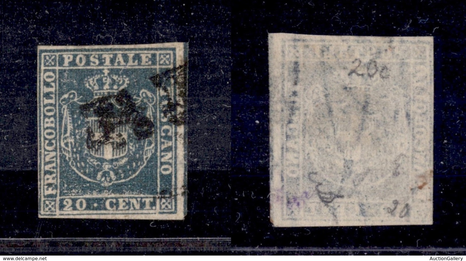 ANTICHI STATI ITALIANI - Toscana - 1860 - 20 Cent (20f) Usato - Bordo Foglio A Destra Con Riga Di Colore - Autres & Non Classés