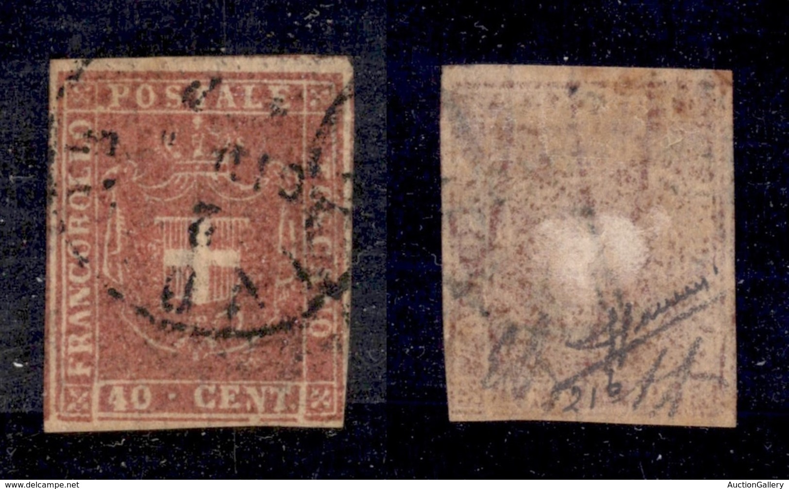 ANTICHI STATI ITALIANI - Toscana - 1860 - 40 Cent (21b) Usato - Parte Di 2 Vicini Ai Lati - Diena + Sorani - Autres & Non Classés