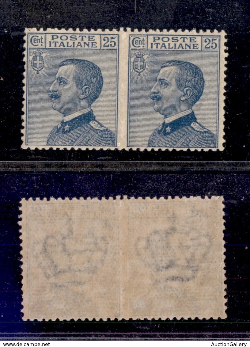 REGNO - 1908 - 25 Cent Michetti (83 L) - Coppia Non Dentellata Al Centro - Gomma Integra (1.950) - Autres & Non Classés