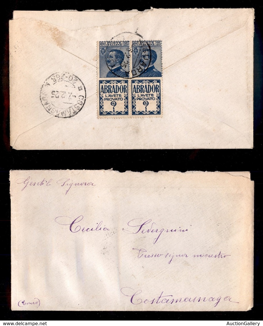 REGNO - 25 Cent Abrador (4) - Coppia Al Retro Di Busta Da Niguarda A Como Del 6.2.25 - Cert. AG (2.400) - Autres & Non Classés