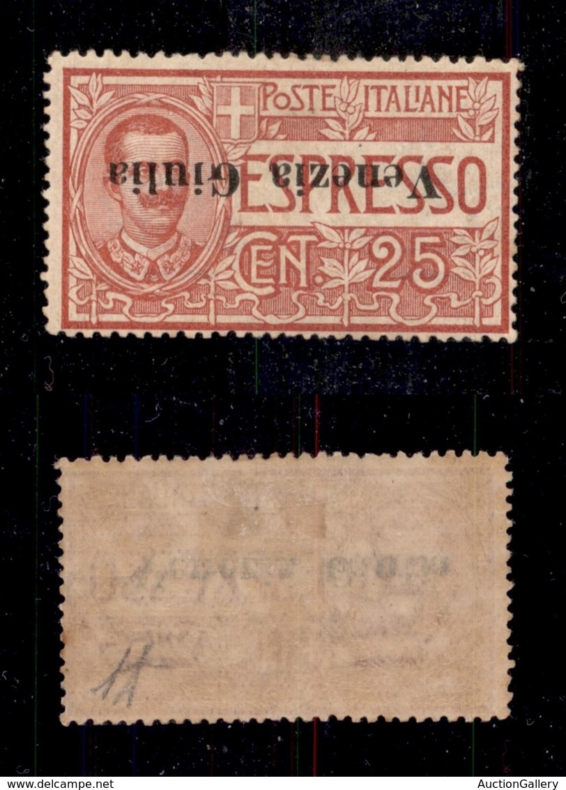 OCCUPAZIONI I GUERRA MONDIALE - Venezia Giulia - 1919 - 25 Cent (1a) Con Soprastampa Capovolta . Gomma Originale - Diena - Autres & Non Classés