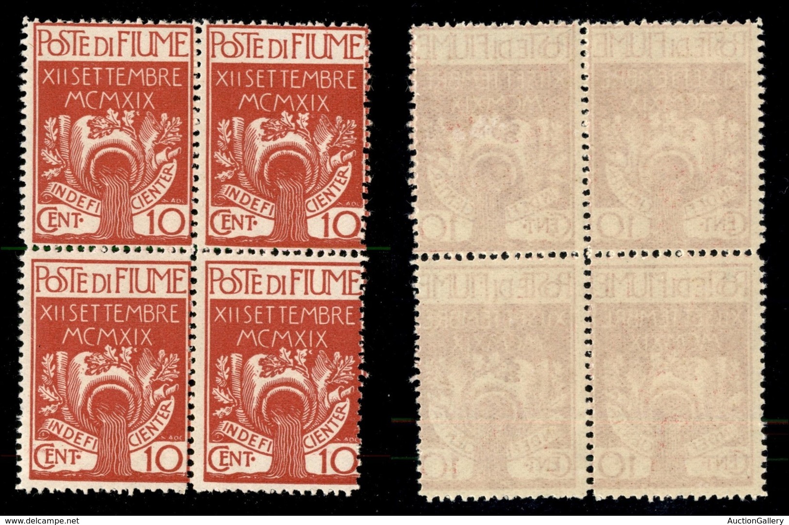 OCCUPAZIONI I GUERRA MONDIALE - Fiume - 1920 - 10 Cent Legionari (128) - Quartina - Gomma Integra (450) - Other & Unclassified