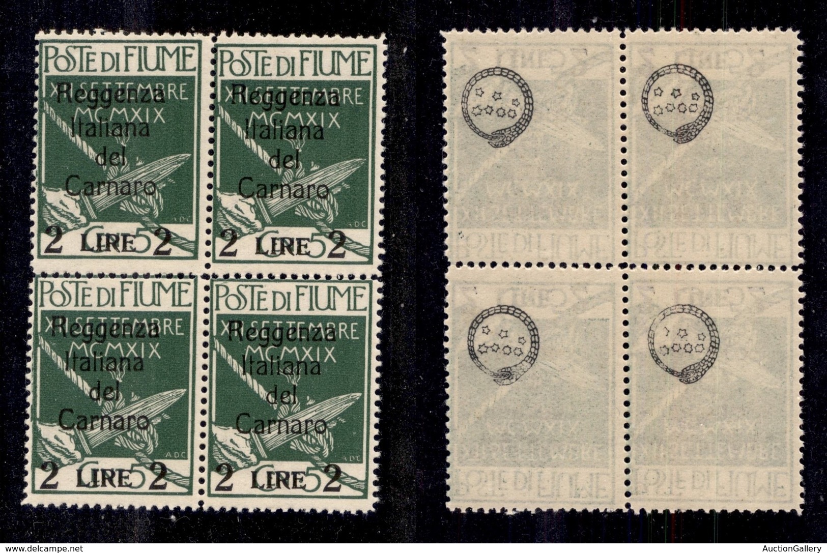 OCCUPAZIONI I GUERRA MONDIALE - Fiume - 1920 - 2 Lire Su 5 Cent (144) In Quartina - Gomma Integra (700) - Other & Unclassified