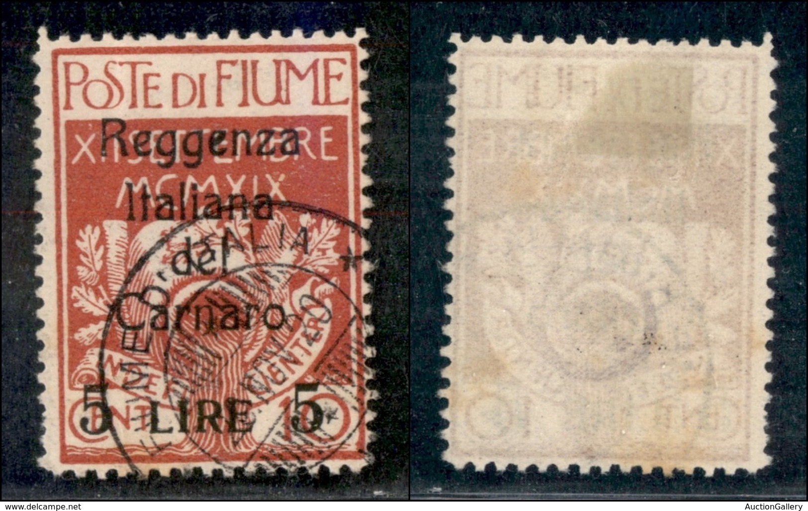 OCCUPAZIONI I GUERRA MONDIALE - Fiume - 1920 - 5 Lire Su 10 Cent (145 T) - Usato - Senza Emblema Al Verso (800) - Other & Unclassified