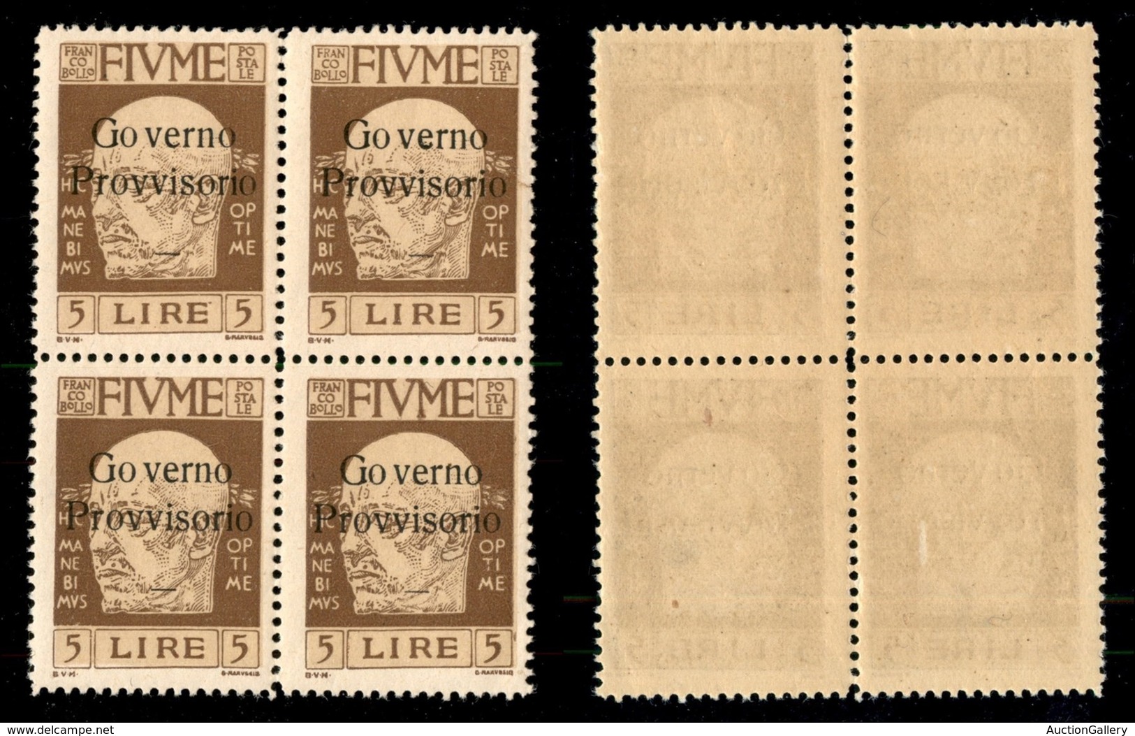 OCCUPAZIONI I GUERRA MONDIALE - Fiume - 1921 - 5 Lire D'Annunzio (162) - Quartina - Gomma Integra (1500+) - Other & Unclassified
