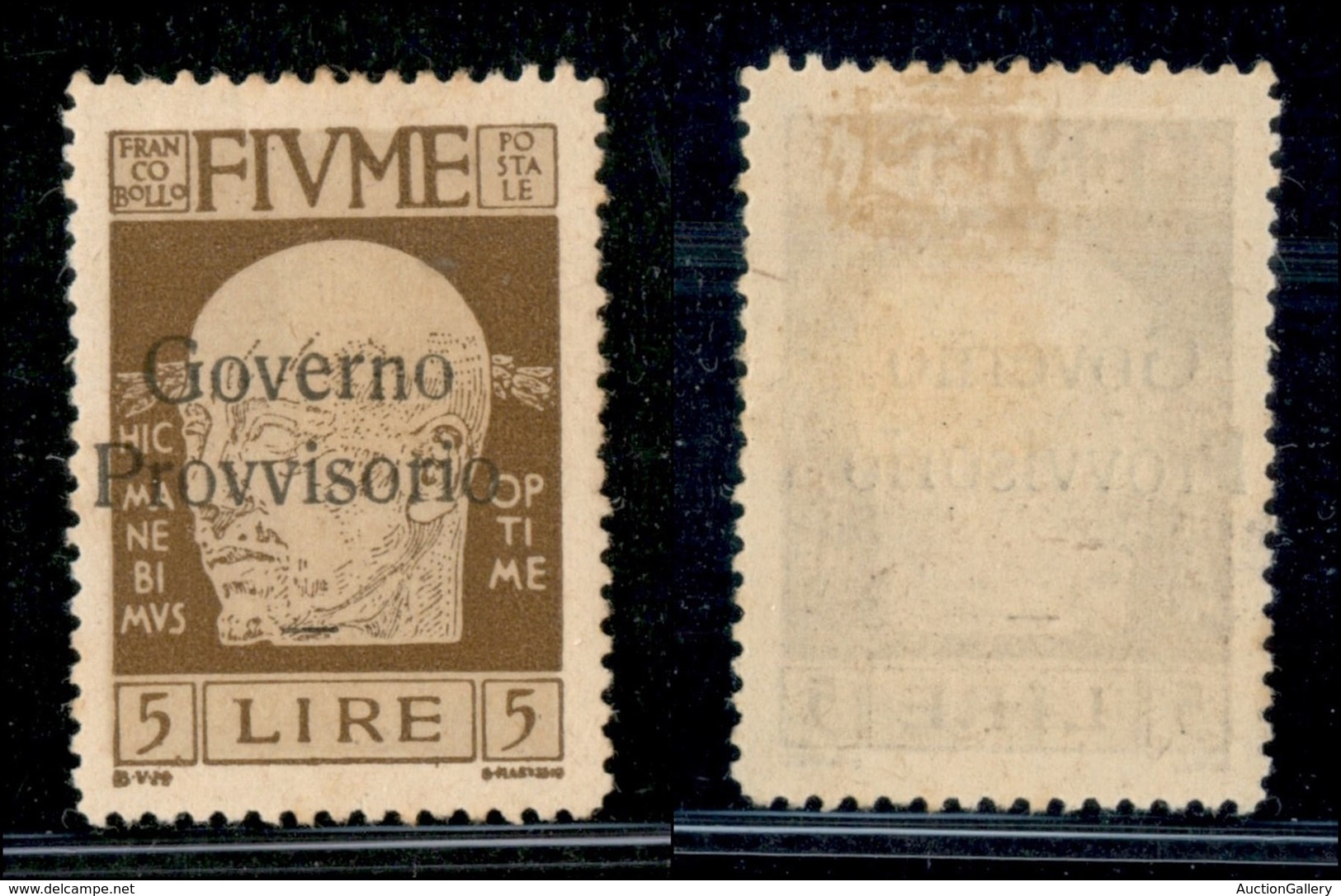 OCCUPAZIONI I GUERRA MONDIALE - Fiume - 1921 - 5 Lire Governo Provvisorio (162 Zb) - Ov Vicine - Gomma Originale (700) - Other & Unclassified